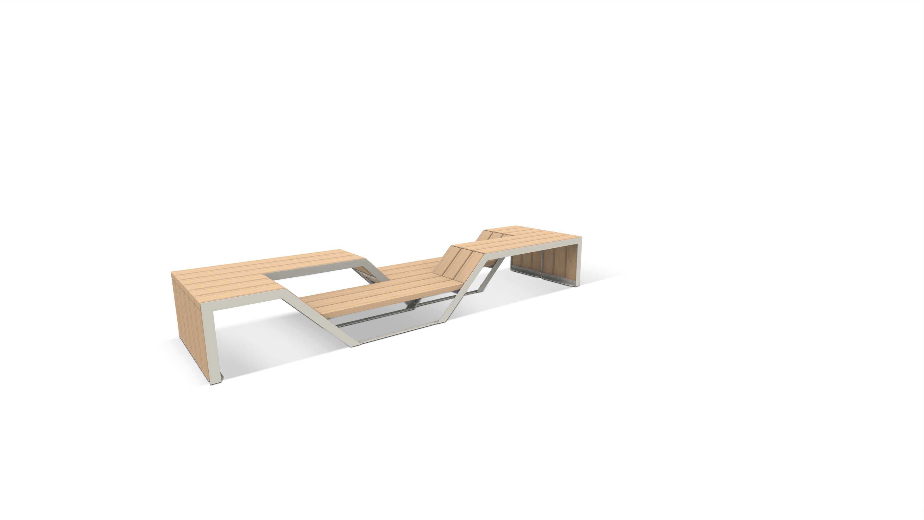 Bain de soleil minimaliste avec table intégrée dans une combinaison moderne de bois et de métal