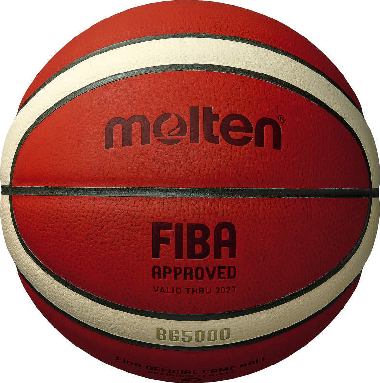 Detailaufnahme des Molten BG5000 Basketballs mit FIBA-Zertifizierung, rote und cremefarbene Panels