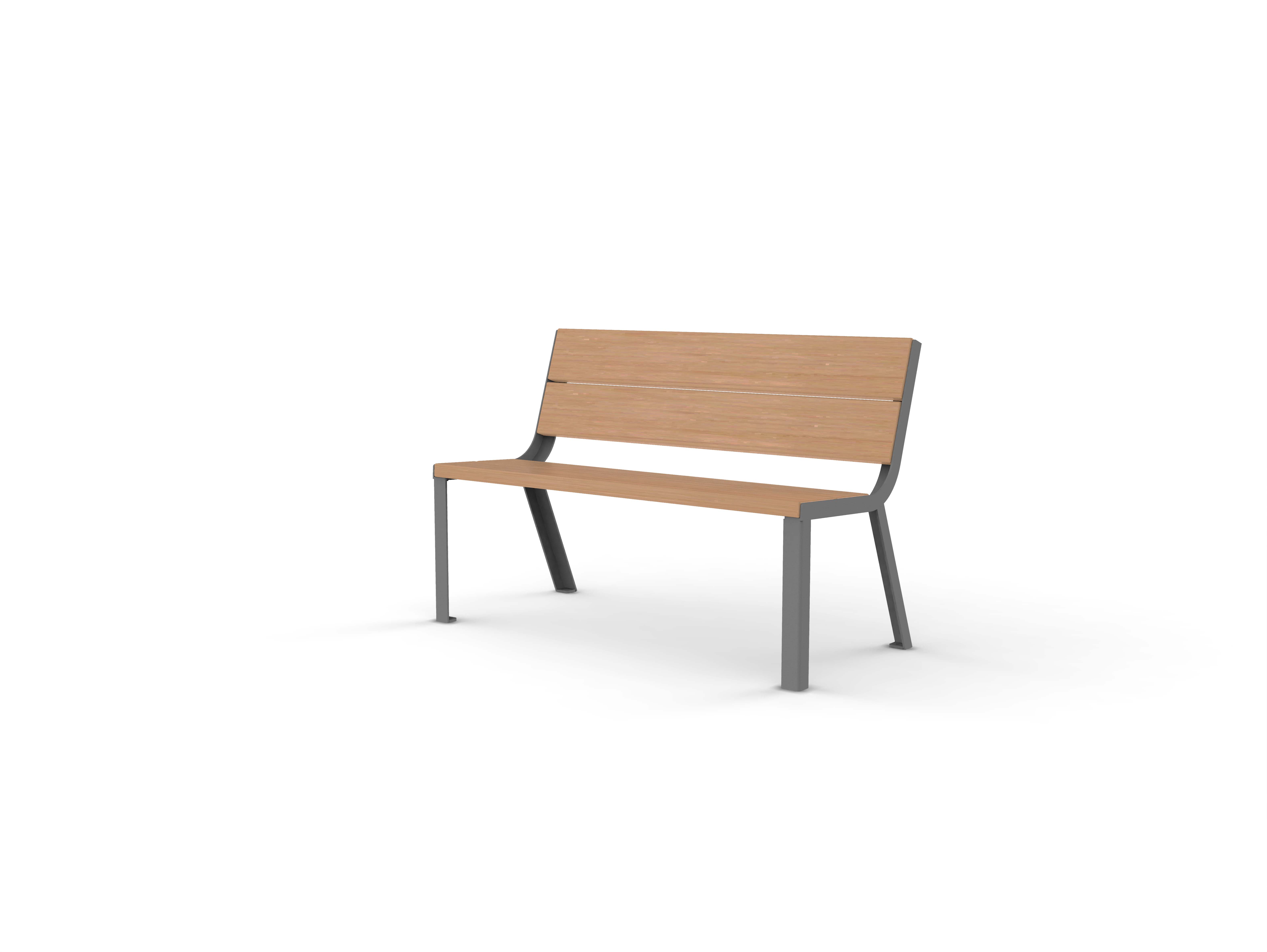 Ein modernes Design für Außenbereiche: Gartenbank aus Holzlatten mit stabilem Metallgestell.