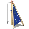 Petite structure à grimper pour enfants avec mur d'escalade triangulaire bleu et structure métallique stable