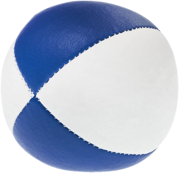 Ein blau-weißer Jonglierball aus Leder für Zirkus- oder Freizeitanwendungen