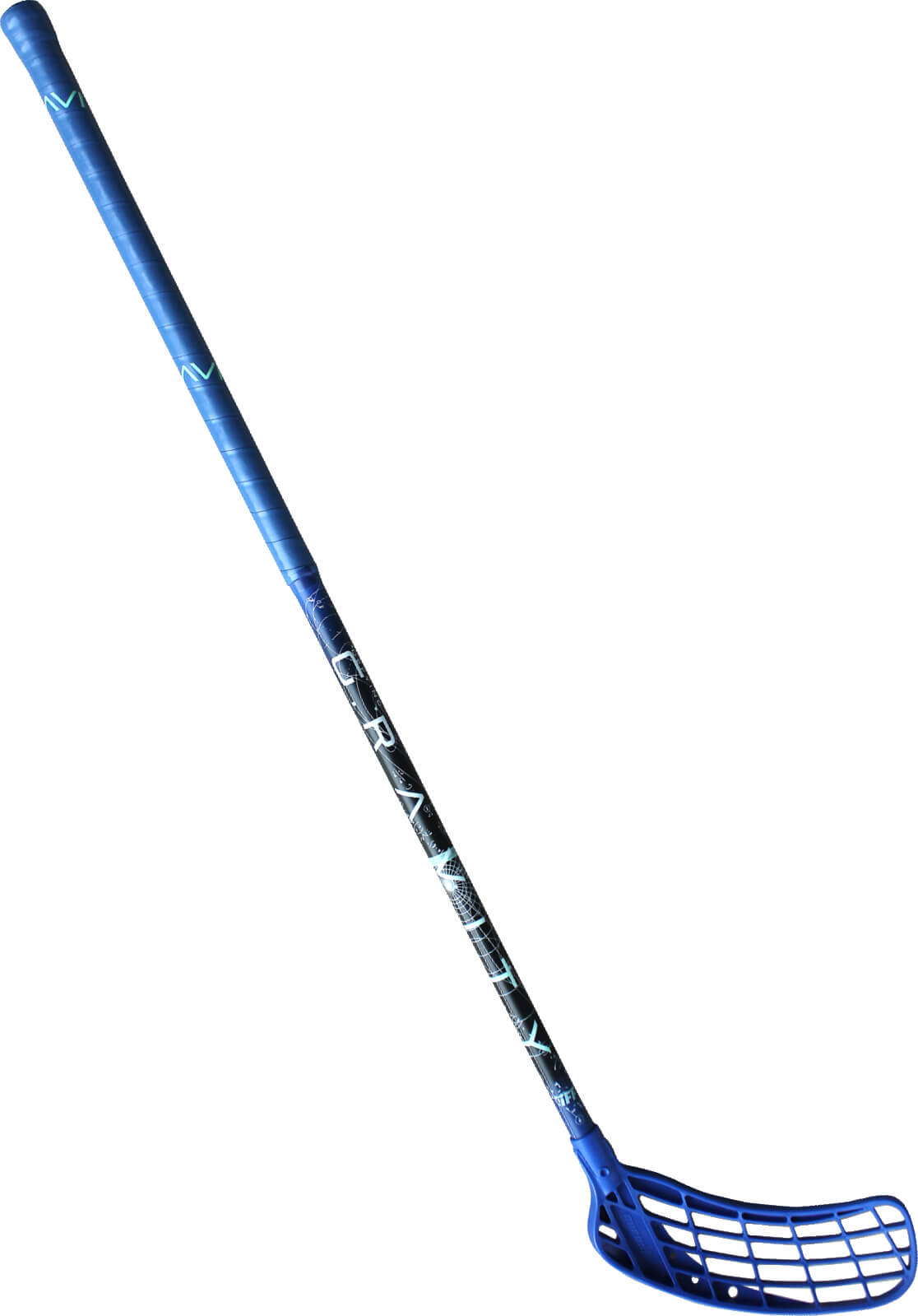 Blauer Gravity Floorballschläger mit ergonomischem Griff und Gitterblatt