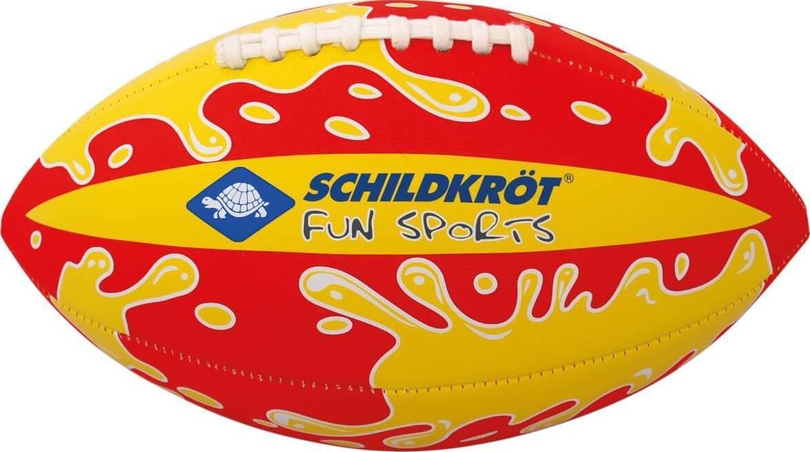 Rugbyball von Schildkröt Fun Sports in leuchtendem Rot und Gelb mit aufregendem Splatter-Muster