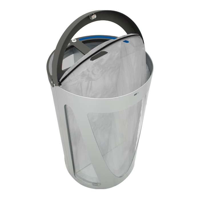 Moderner Papierkorb mit transparentem Körper und ergonomischem Griff