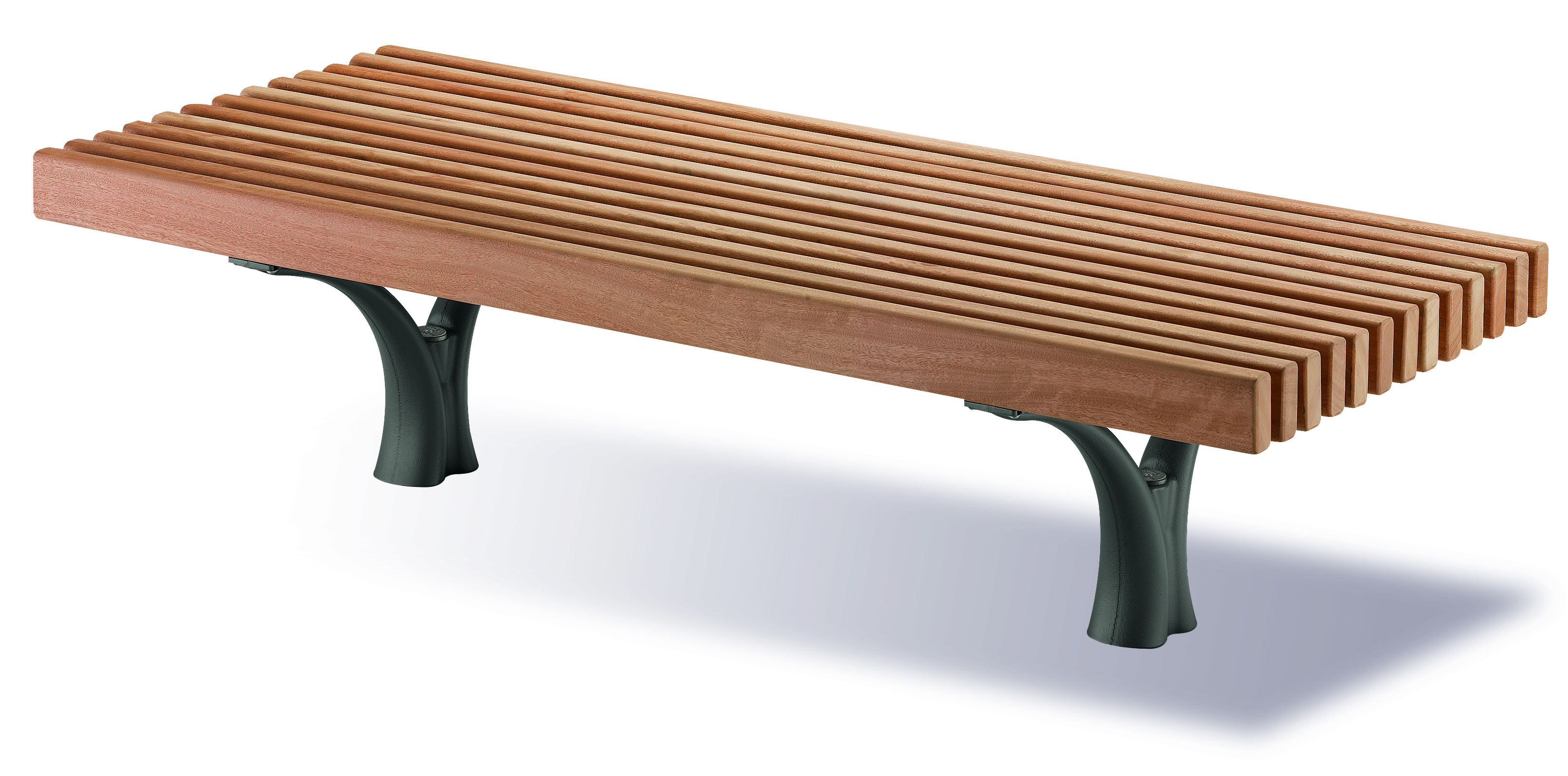 Holzbank mit robuster Metallkonstruktion, ideal für Gärten und öffentliche Plätze