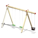 Bild einer stabilen Doppelschaukel aus Holz mit zwei Schaukelsitzen, ideal für den Garten.