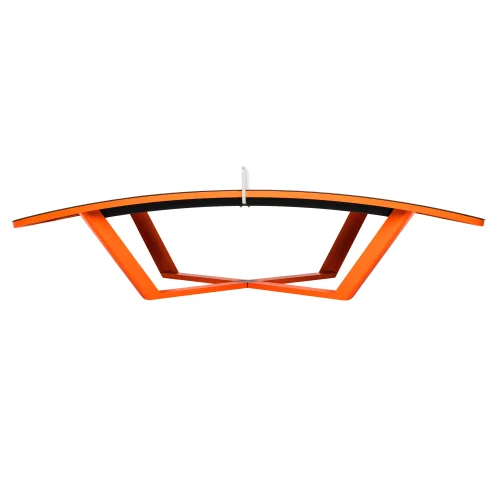 Eleganter Hängeschreibtisch mit auffälligem orangefarbenen Metallrahmen und moderner Form