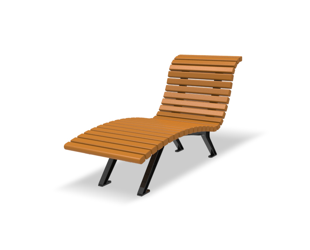 Ergonomische Gartenliege aus Holz mit schwarzem Metallgestell