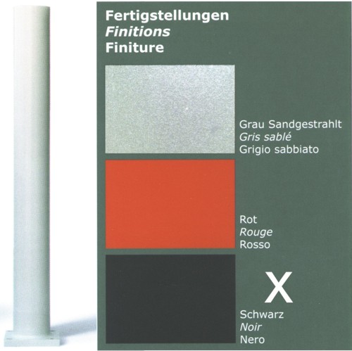 Bild einer Säule mit Farboptionen. Optionen umfassen Grau Sandgestrahlt, Rot und Schwarz, wobei Schwarz nicht verfügbar ist.