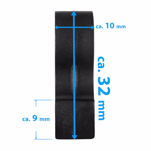 Schwarzi Kunststoffrolle mit Mass 32x10x9 mm