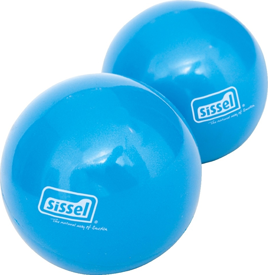 Zwei blaue Sissel Fitnessbälle mit Logo