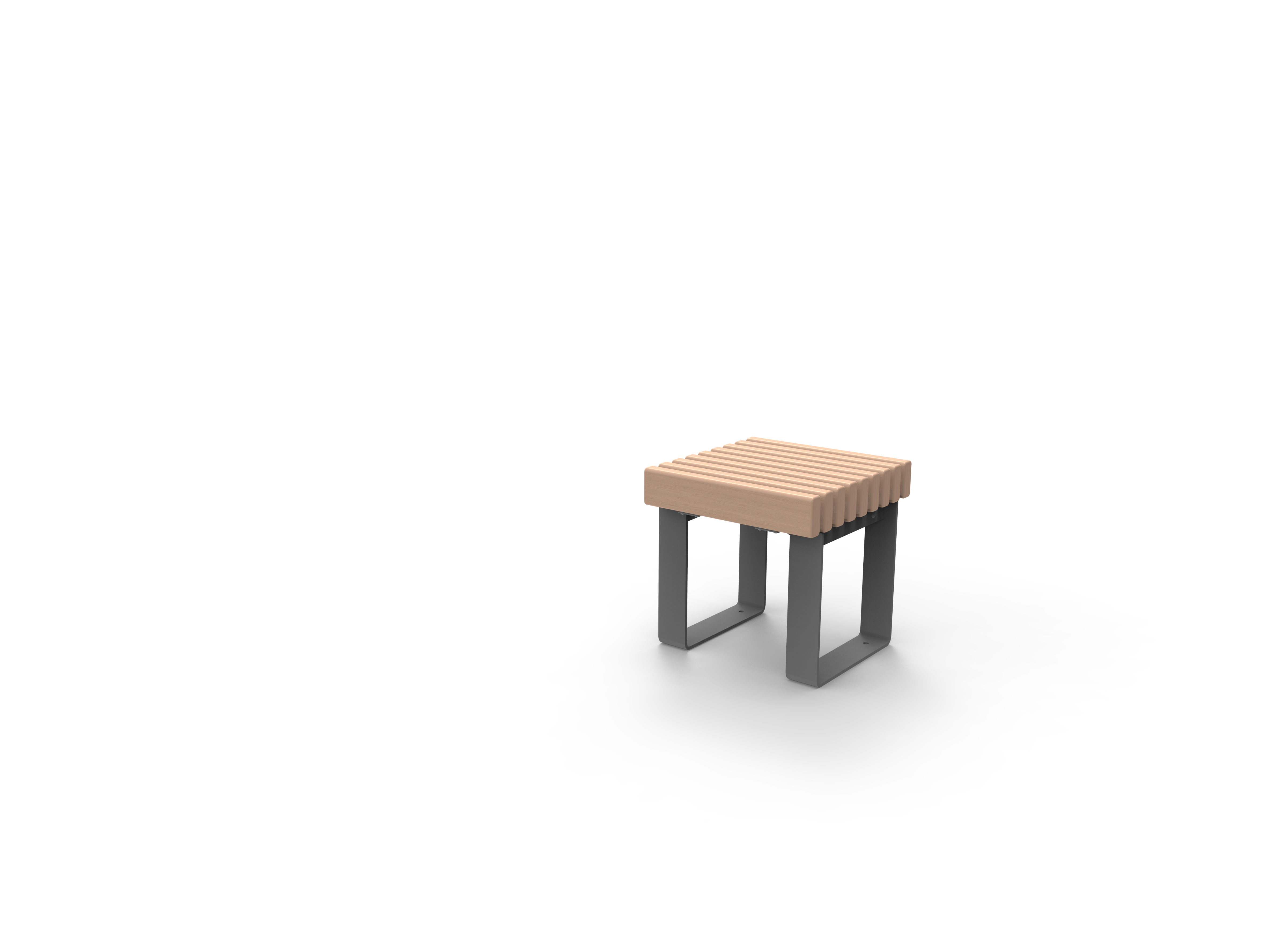 Moderner Hocker mit Holzsitzfläche und stabilen Metallbeinen auf weißem Hintergrund