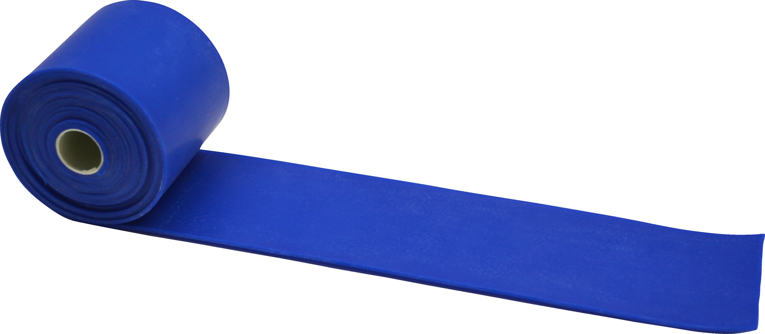 Aufgerolltes blaues Fitnessband, ideal für Widerstandsübungen und Muskeltraining