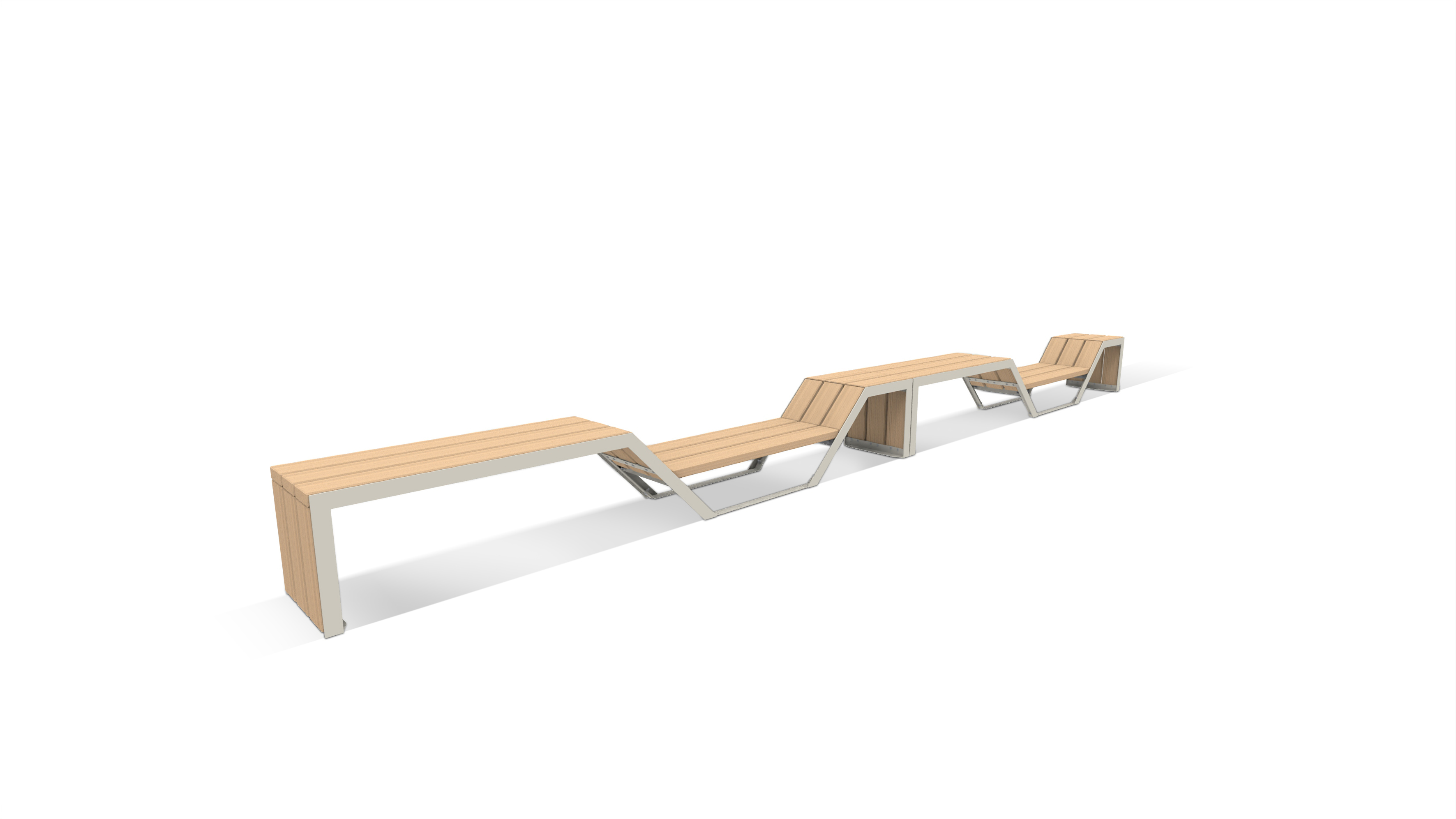 Système moderne de bancs modulaires en bois et en métal pour les espaces publics