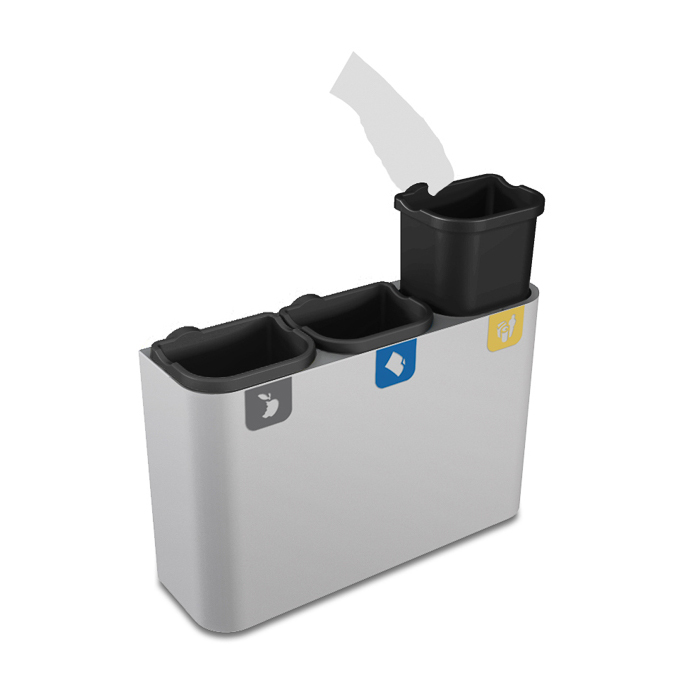 Système de collecte des déchets avec trois compartiments à code couleur pour un tri efficace des déchets