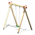 Stabile Kinderschaukel aus Holz mit grünem Sitz, perfekt für den Außenbereich