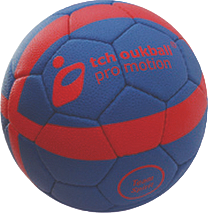 Blauer und roter Sportball mit Logoaufdruck für Tchoukball, geeignet für Hallensportarten