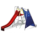Toboggan rouge avec structure d'escalade bleue et échelle pour enfants