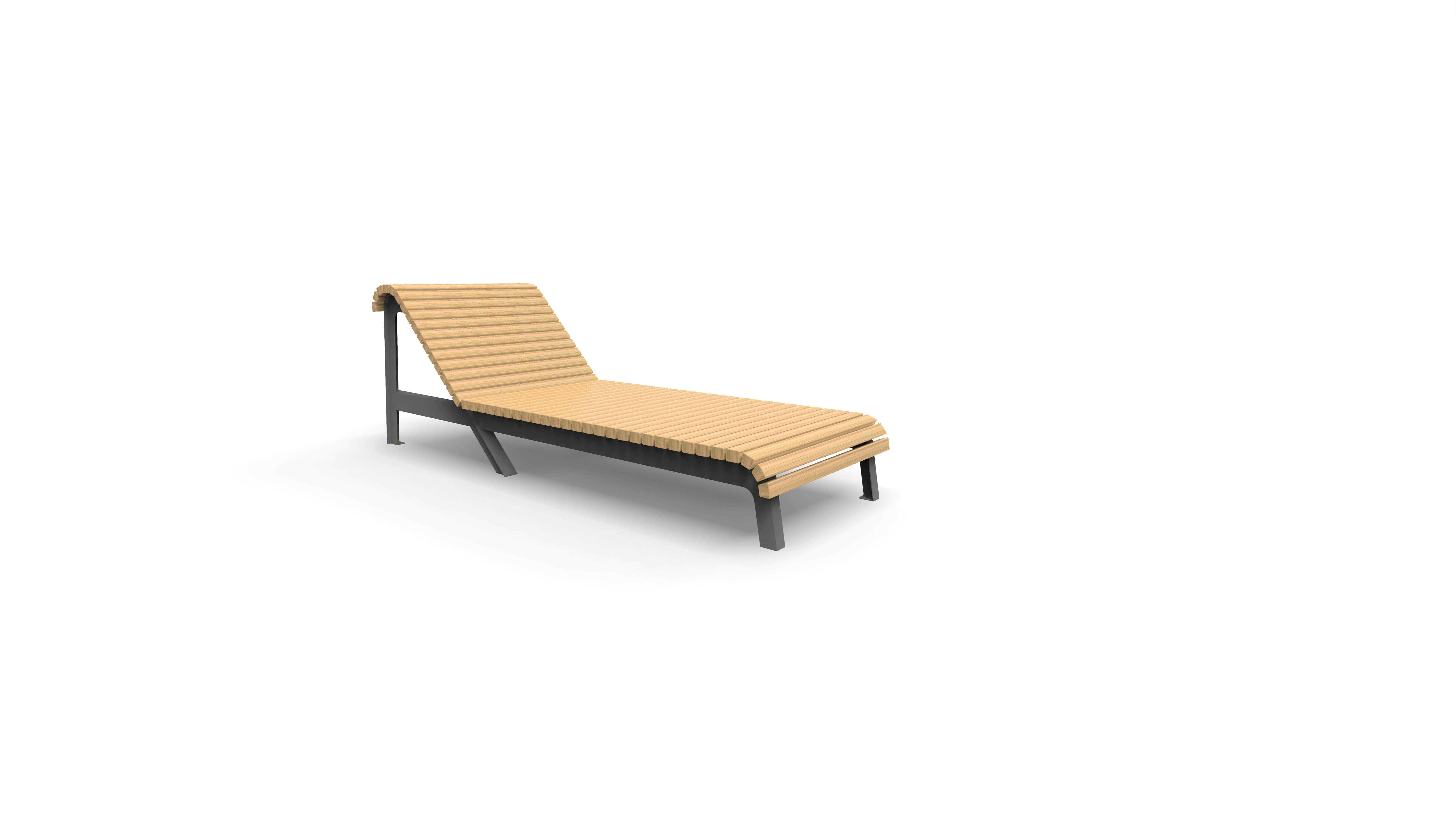 Moderne Sonnenliege mit Holzlatten und Metallrahmen, ideal für außen