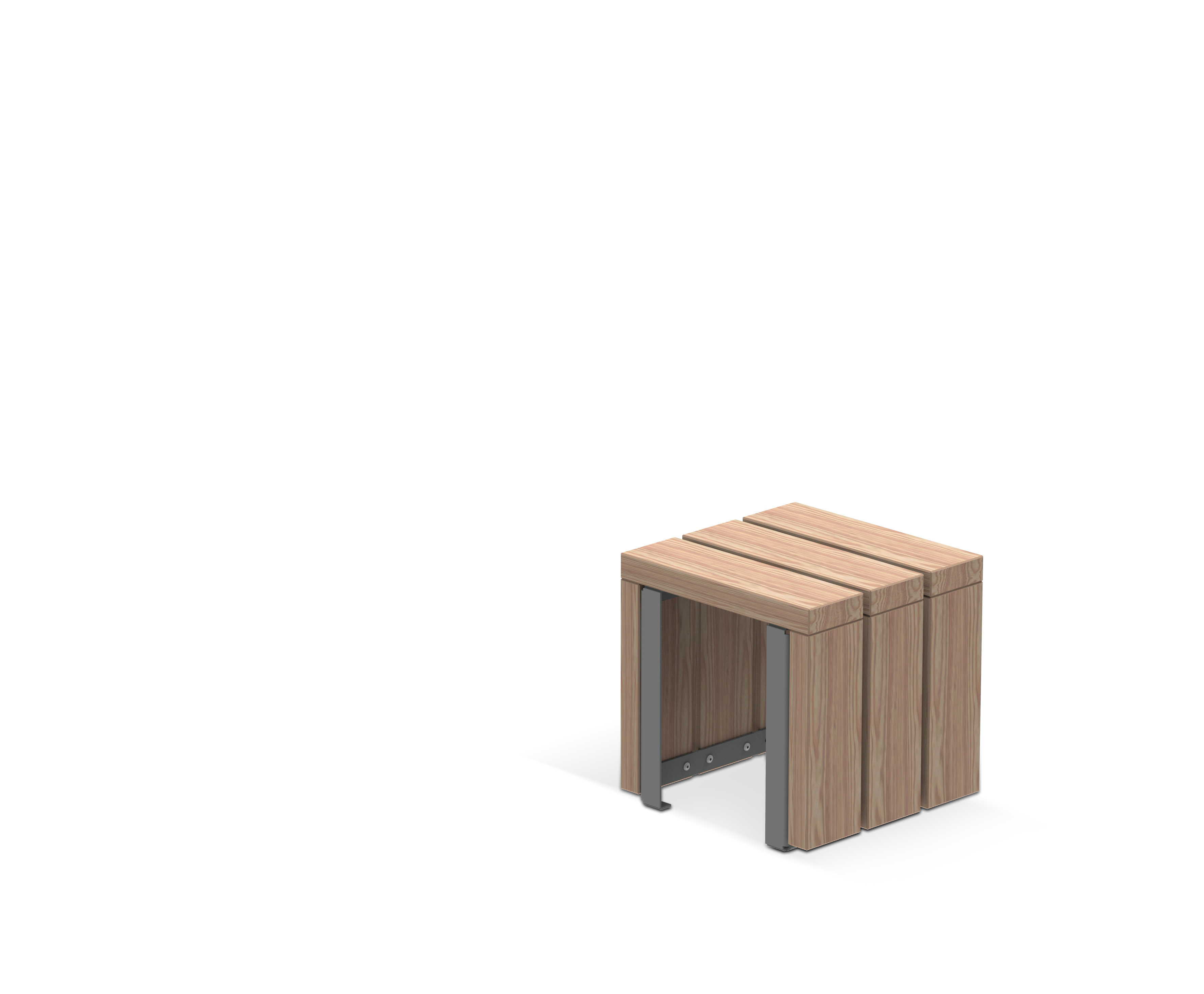 Ein kompakter Holzhocker mit Metallgestell, ideal für vielseitige Anwendungen in Wohn- und Außenbereichen