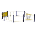 Structure d'escalade pour enfants avec mur d'escalade jaune, pont de corde et filet d'escalade pour des aventures en plein air passionnantes