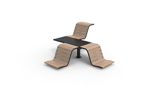 Freistehende Gartenbank mit integriertem Tisch, moderner Holz-Look, ergonomisches Design