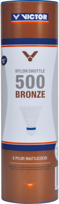 Verpackung von VICTOR Nylon Federbällen 500 Bronze mit 6 Federbällen in Weiß für Badminton
