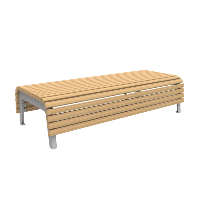 Minimalistische Gartenbank aus Holzlatten mit Metallrahmen, ideal für Terrasse oder Park