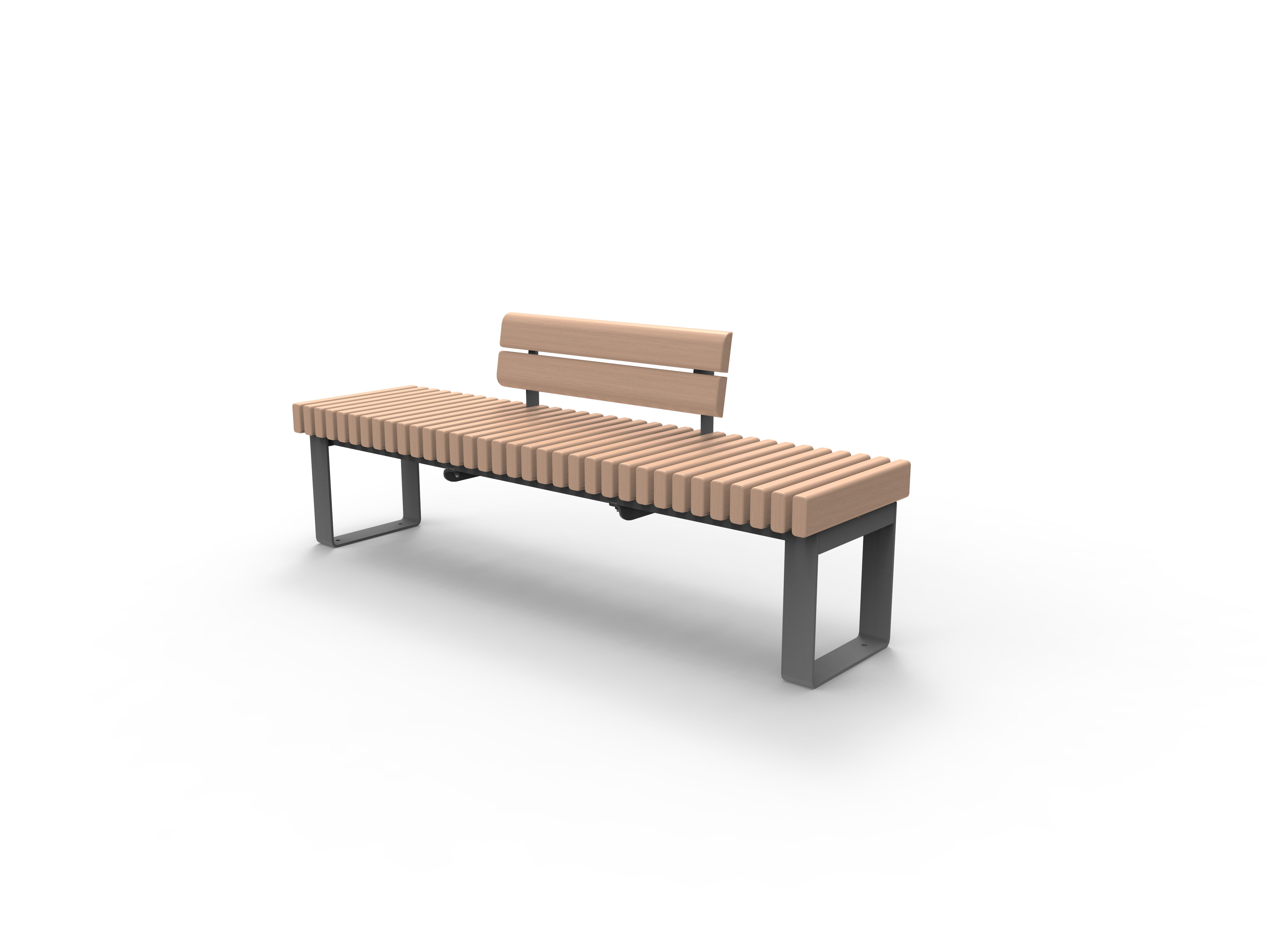 Bild einer modernen Parkbank mit Holzlatten und stabilem Metallrahmen, ideal für Außenbereiche.
