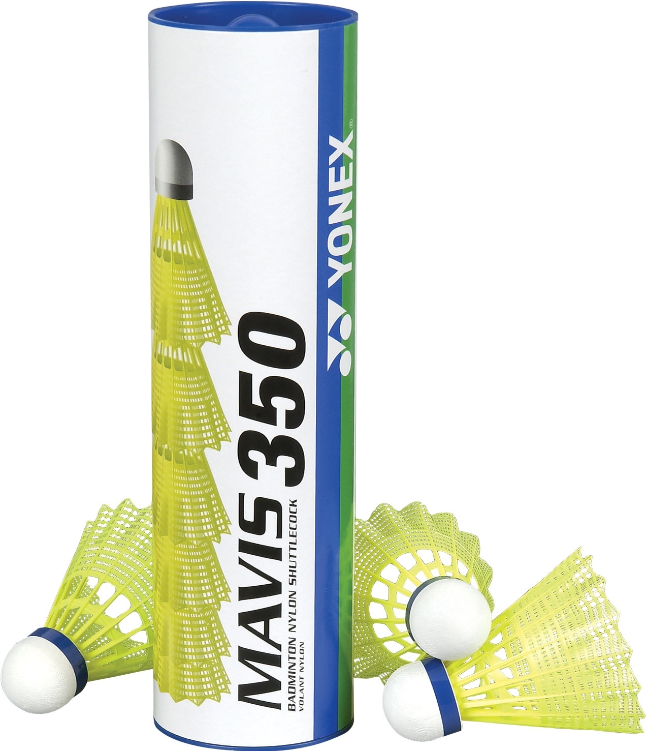Yonex Mavis 350 Badminton-Nylonshuttle Packung mit gelben Federbällen