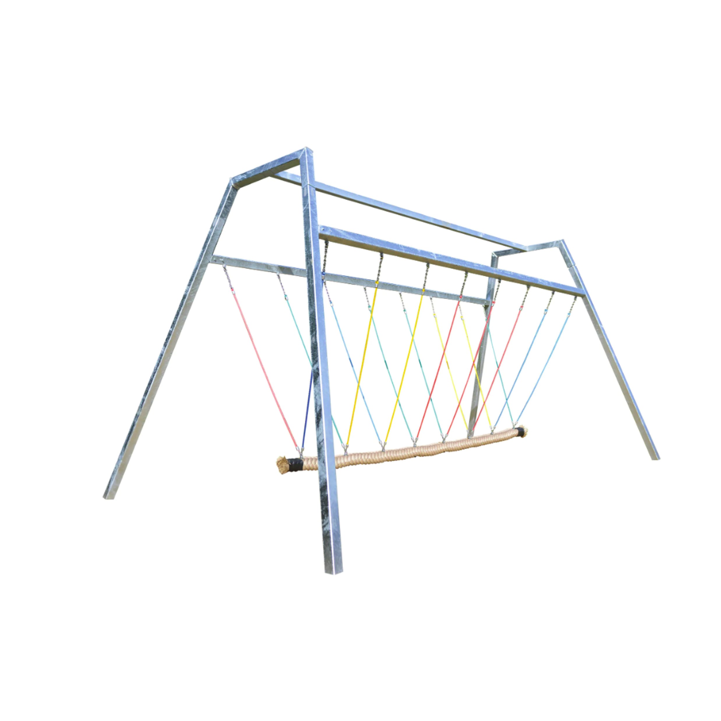 Raupenschaukel von Ullman mit Usacord Wohlfühlnetz, gepolsterten Schaukelringen und farbigen Herkules-Seilen für sicheren Schaukelspaß auf dem Spielplatz