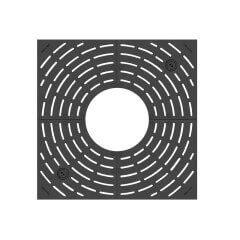 Quadratisches, schwarzes Baumschutzgitter aus Metall mit kreisförmigem Muster, geeignet für den Einsatz auf öffentlichen Plätzen und Gehwegen