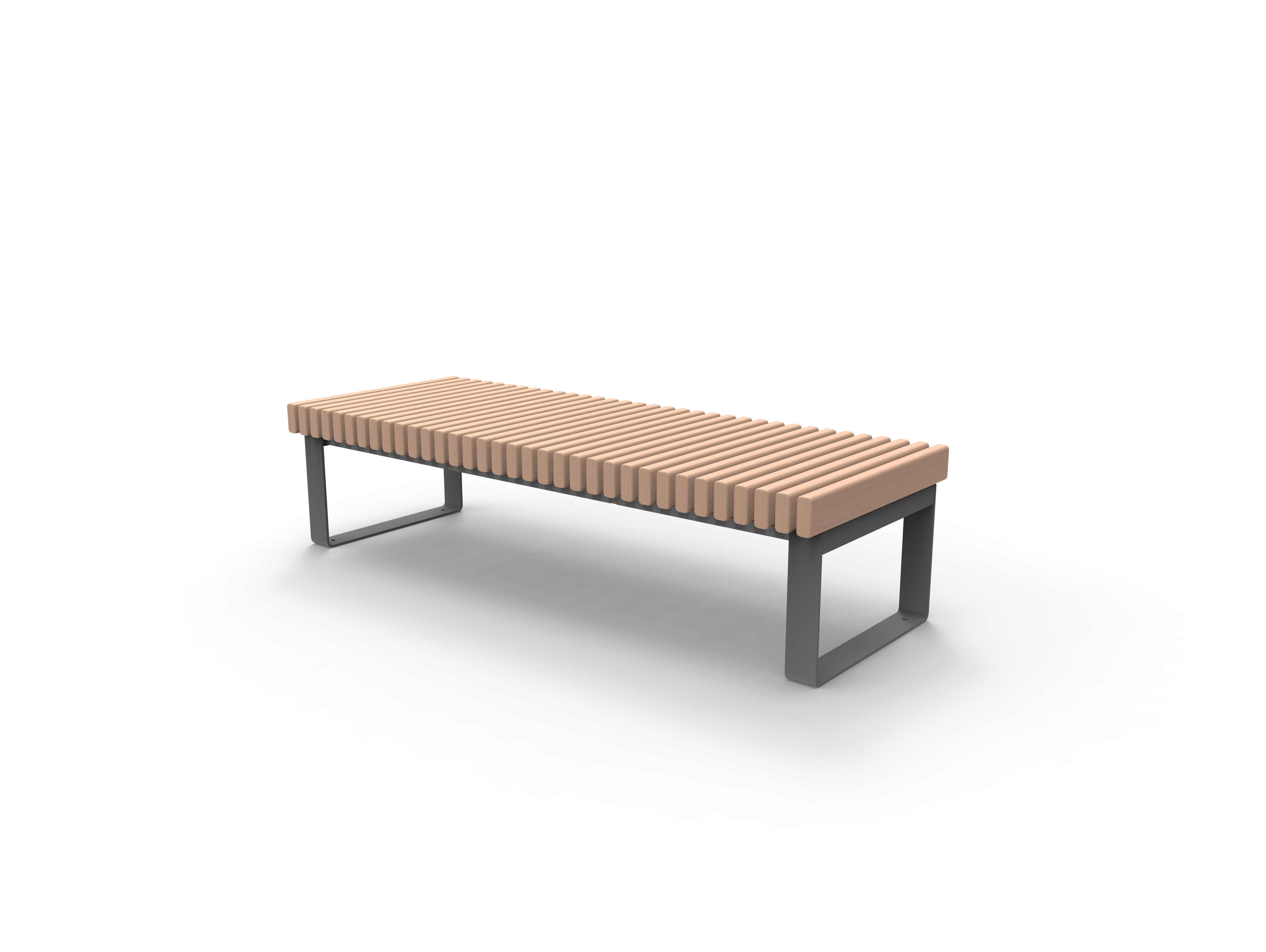 Rendering einer modernen Holzbank mit stabilen Metallbeinen