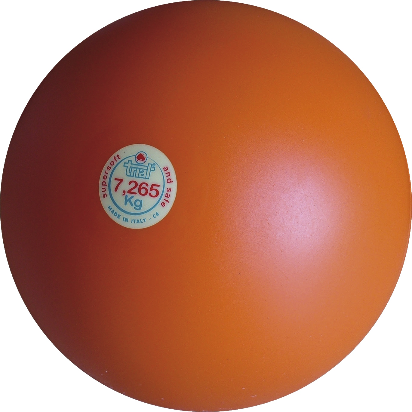 Een orange Gymnastikball mit 7,265 kg, hergestellt in Italien