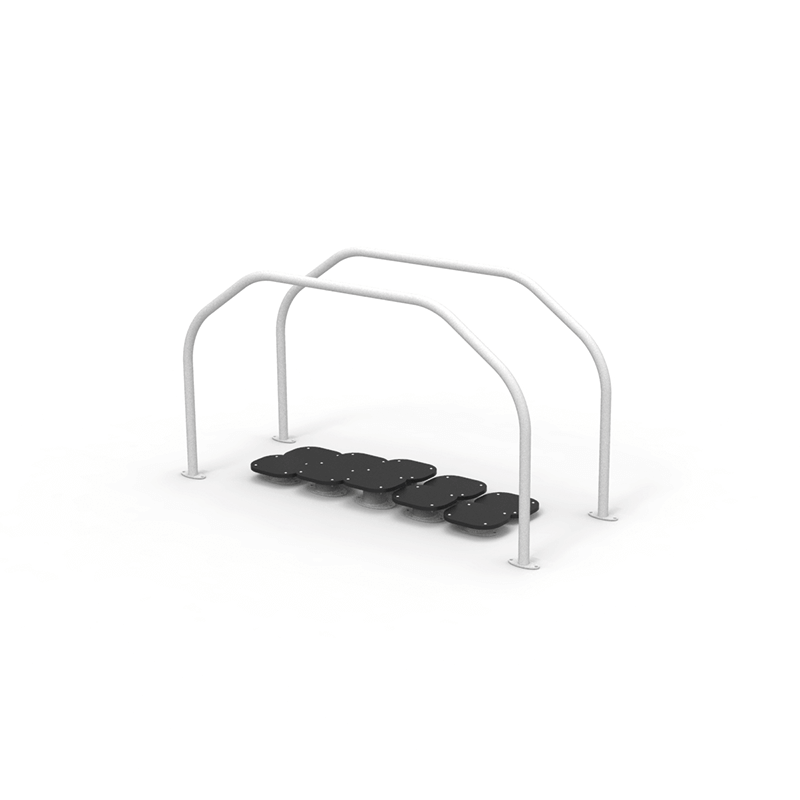 Banc de parc moderne avec cadre métallique robuste et assise noire lisse sur fond blanc