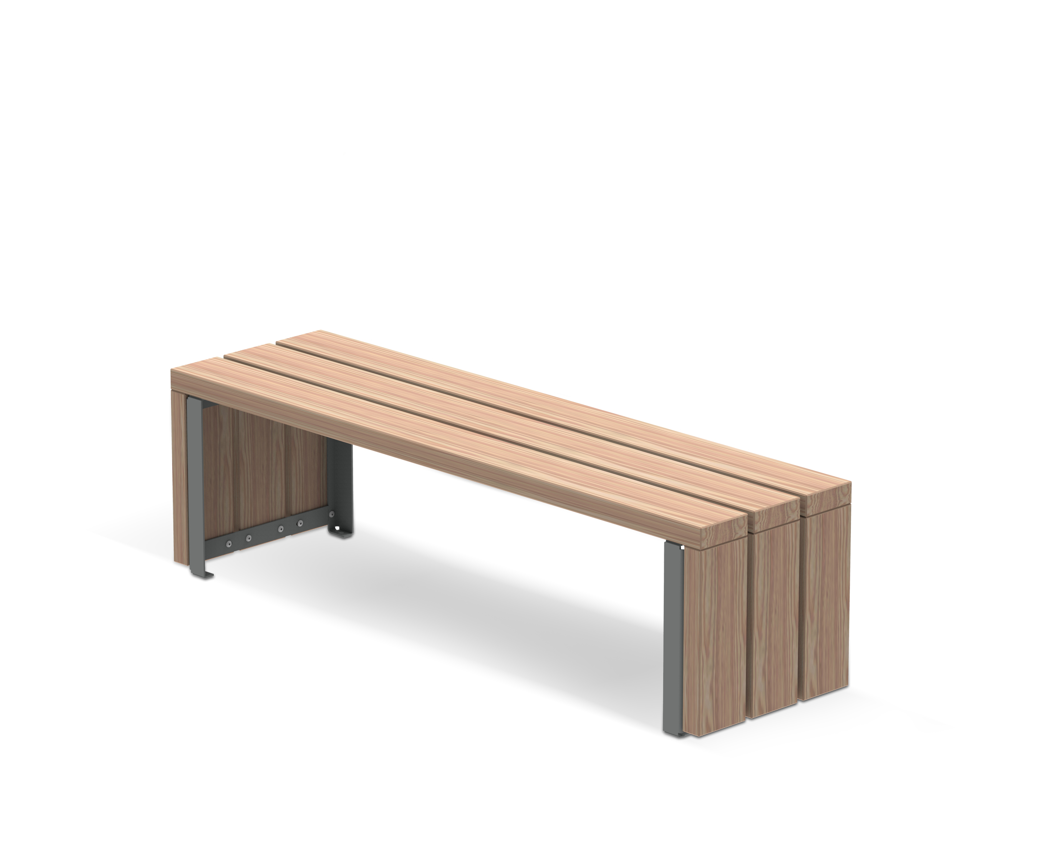 Holz-Metall-Bank mit schlichtem Design auf weißem Hintergrund