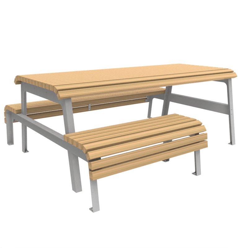 Moderner Picknicktisch mit Holzlatten und Metallrahmen, ideal für Garten und Terrasse