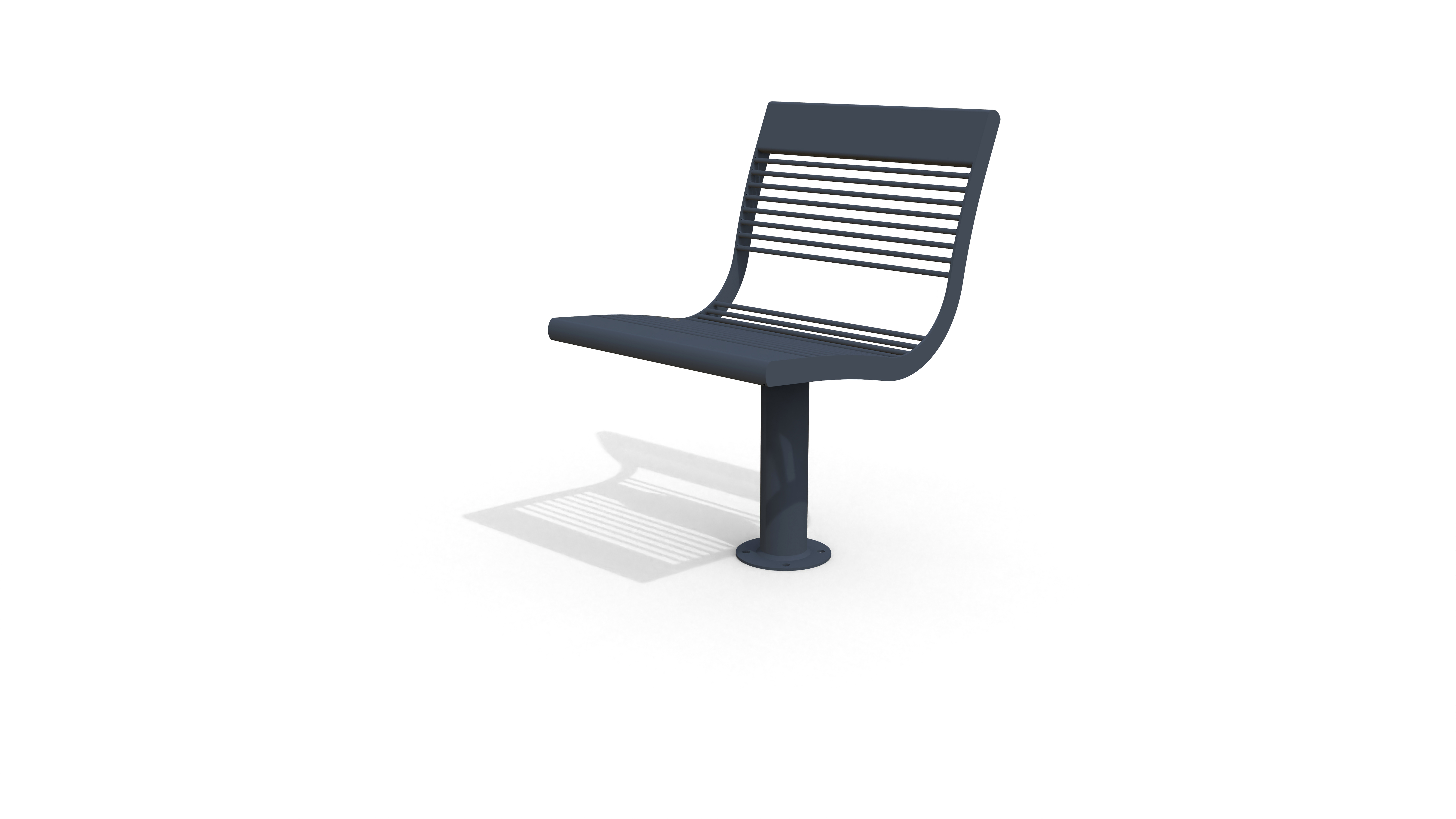 Schwarze Einzelbank aus Stahl mit elegantem, modernem Design und zentralem Standfuß