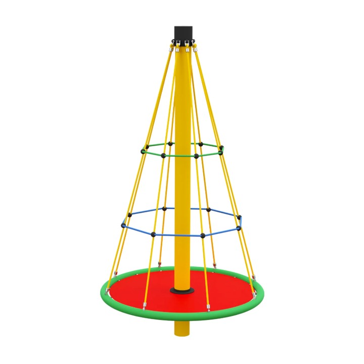 Bunte drehbare Kletterpyramide mit Seilnetz und Standplattform für den Spielplatz