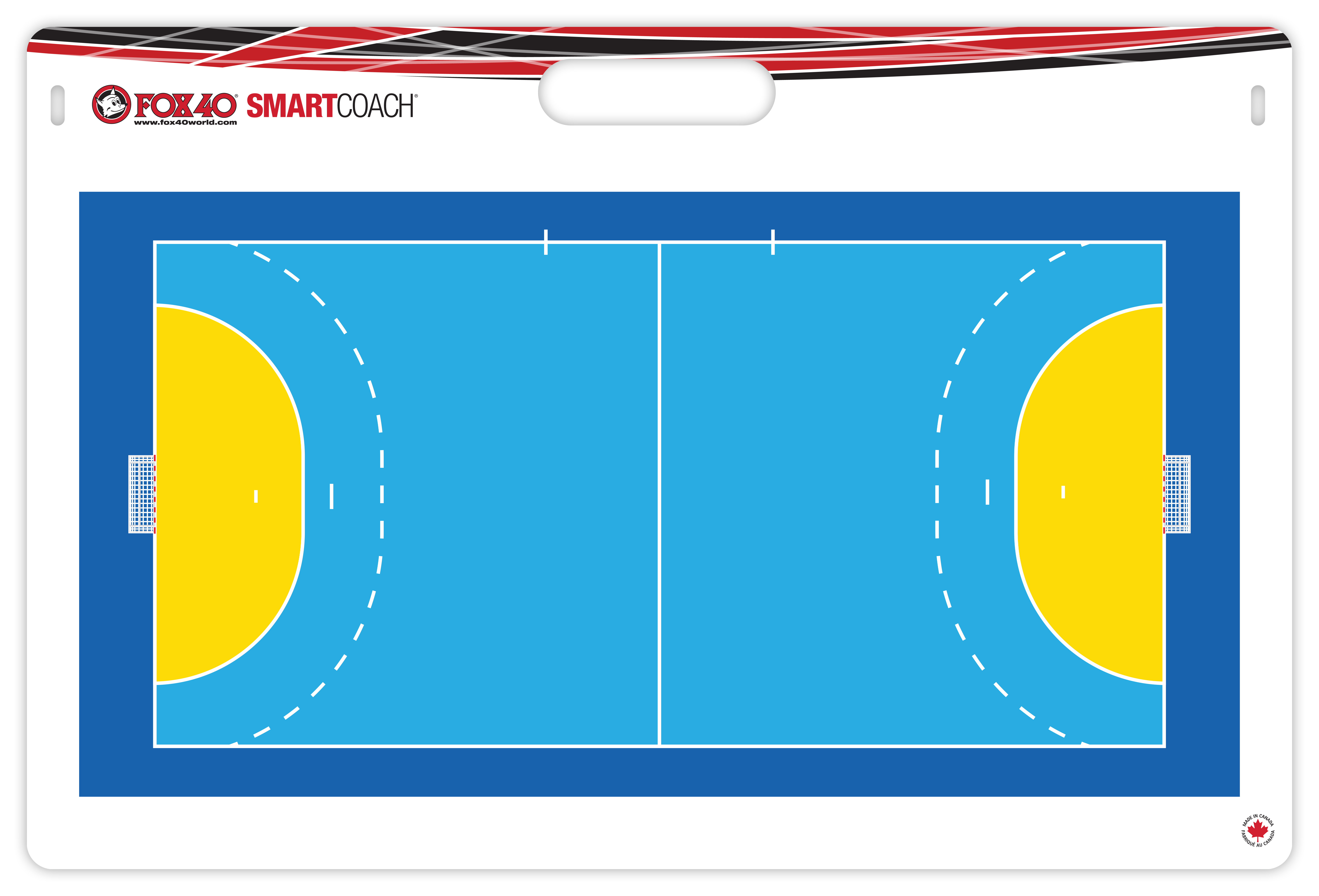 Taktiktafel mit Hallenspielfeld in Blau und Gelb, geeignet für Sportstrategien