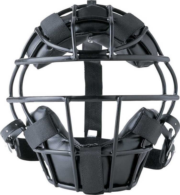 Detailansicht einer schwarzen Catcher-Maske mit gepolstertem Innenfutter und Gitterstruktur