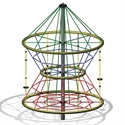 Structure à grimper en forme de pyramide fascinante avec plusieurs niveaux et des cordes colorées, idéale pour les enfants aventureux sur l'aire de jeux.