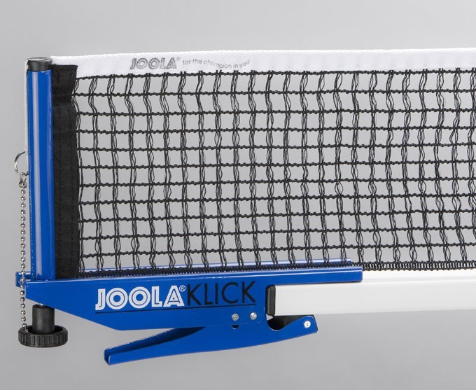 Blaues JOOLA Klick Tischtennisnetz mit Netzhalterung