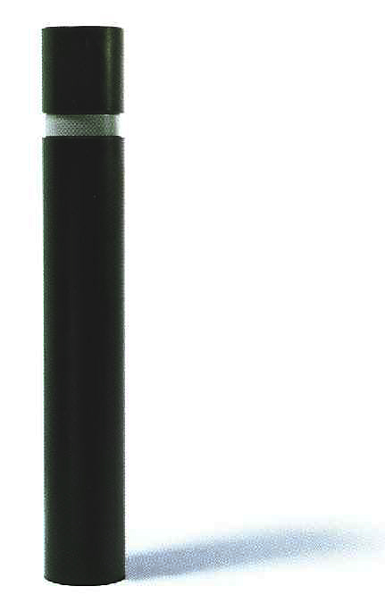 Schwarze, zylindrische Außenleuchte mit lichtdurchlässigem Streifen für elegantes Ambiente