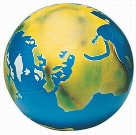 Balle anti-stress jaune et bleue en forme de globe terrestre