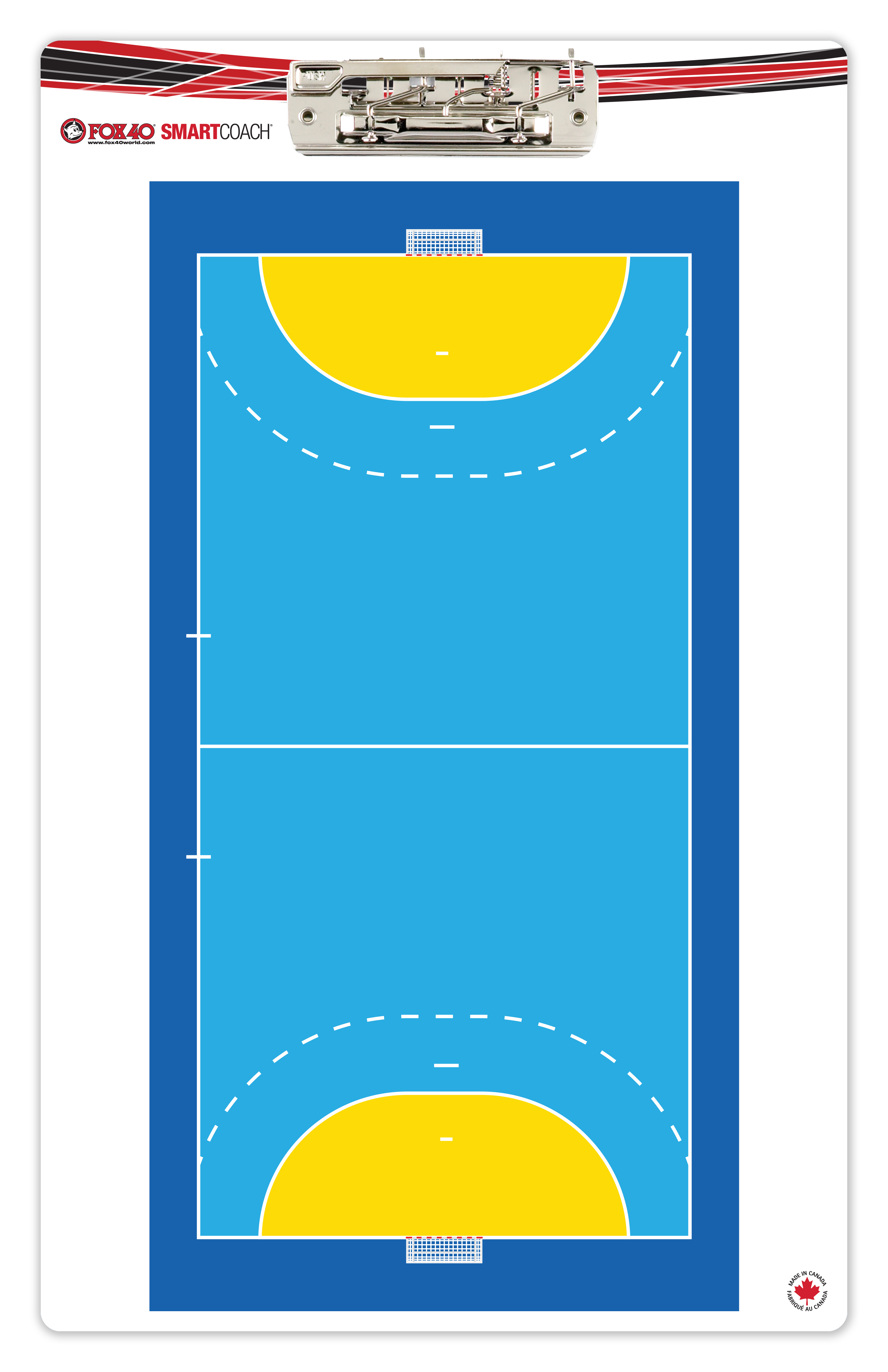 Taktiktafel für Handball mit Spielfeldzeichnung von Fox40 Smartcoach, ideal für Trainer zur Spielanalyse und Strategieentwicklung.