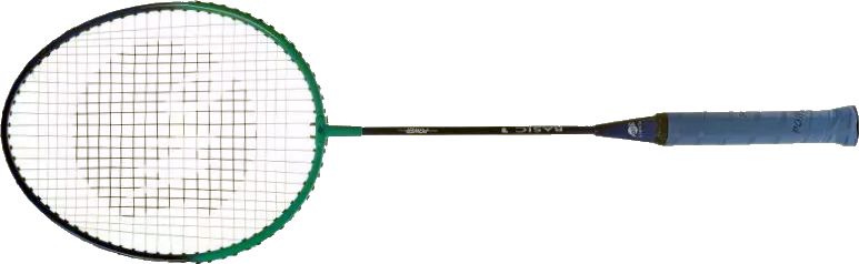Badmintonschläger mit grünem Rahmen und blauem Griff