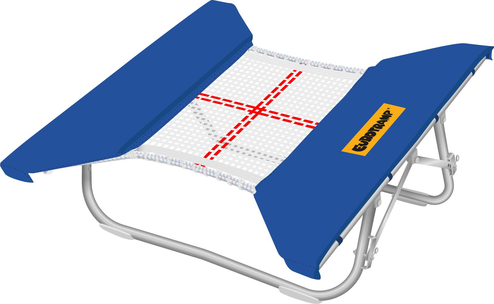 Trampolin mit blauer Umrandung und stabiler Metallkonstruktion für hohe Sicherheit und Flexibilität