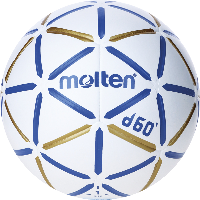 Ein Molten d60' Fußball der Größe 1 in Weiß mit blauen und goldenen Details