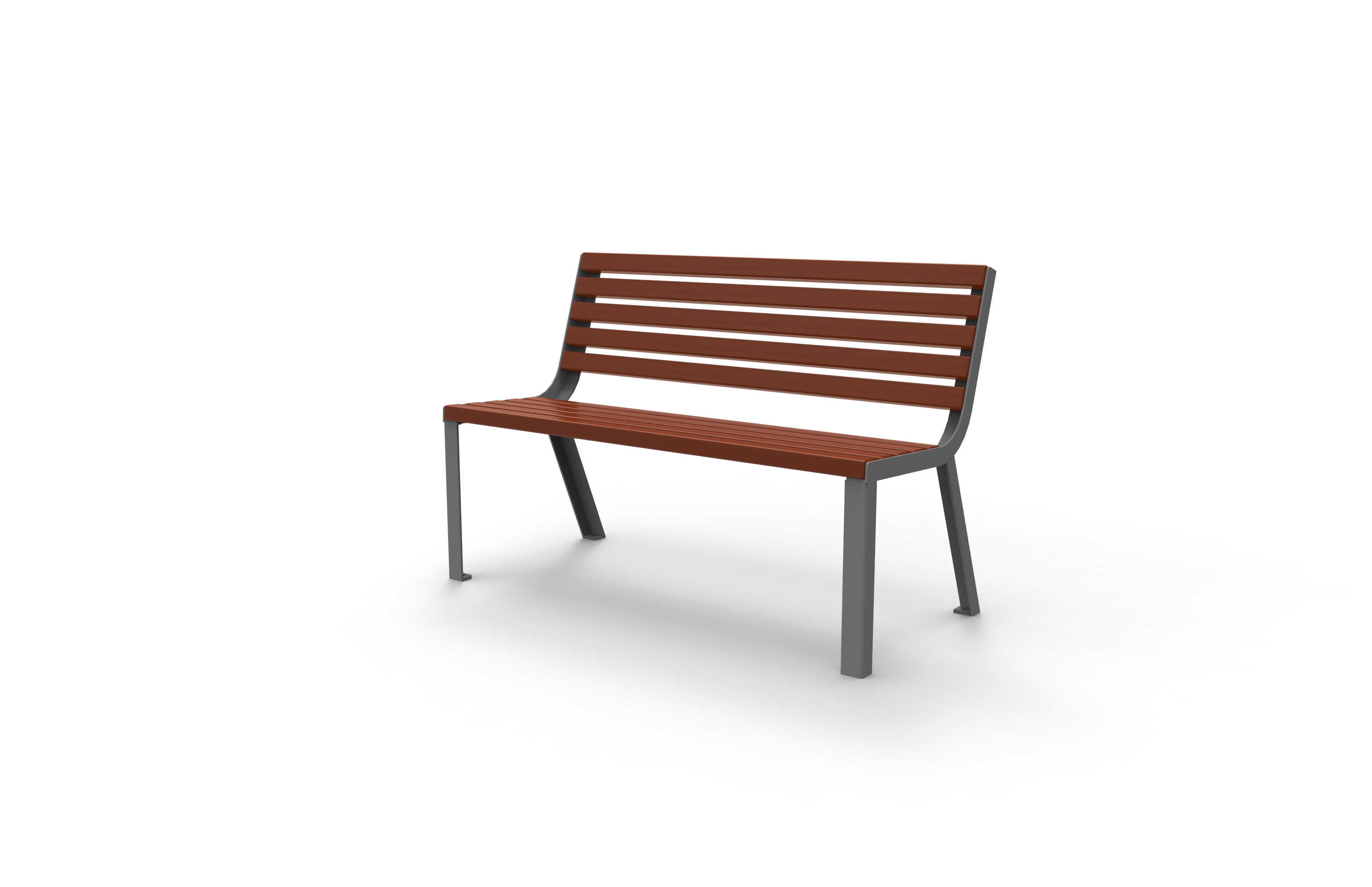Eine moderne Sitzbank mit Holzlatten und Metallgestell, ideal für den Garten oder Park.